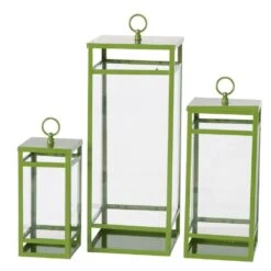 Green Metal Lanterns - Set Of 3