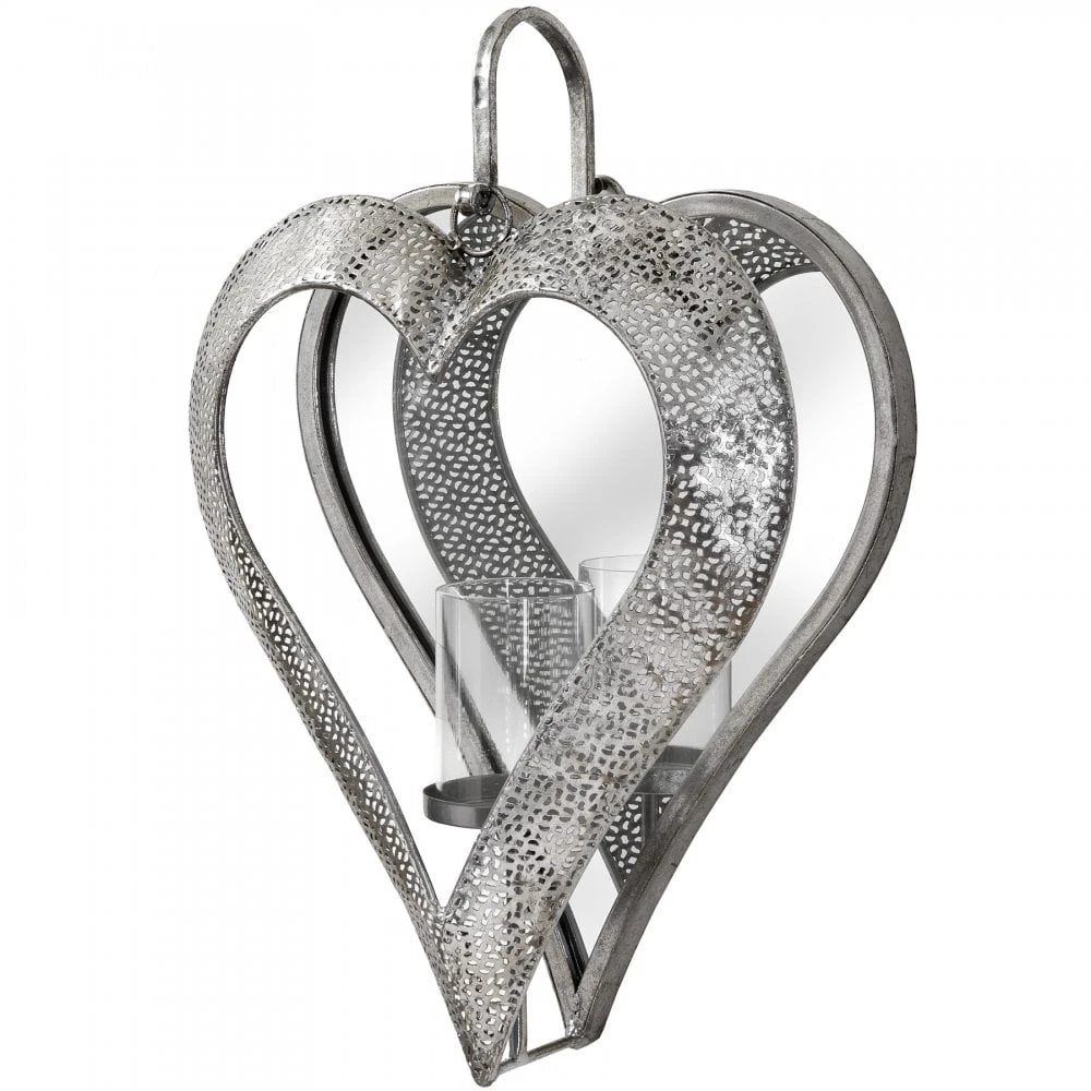 HI Large Antique Silver Heart Tealight Holder