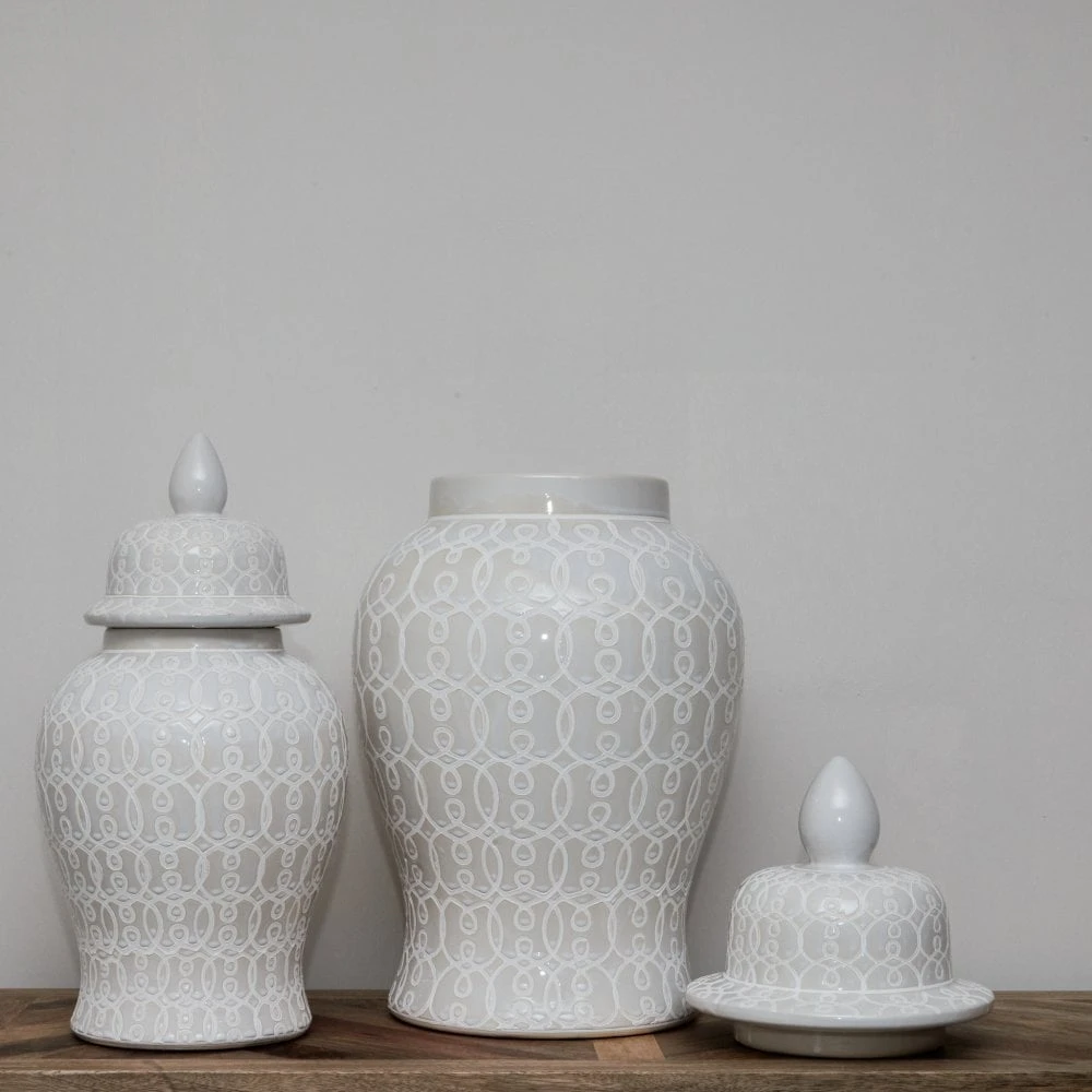 Large White Patterned Ginger Jar - Image 2