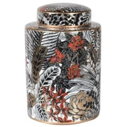 Leaf Patterned Lidded Ginger Jar