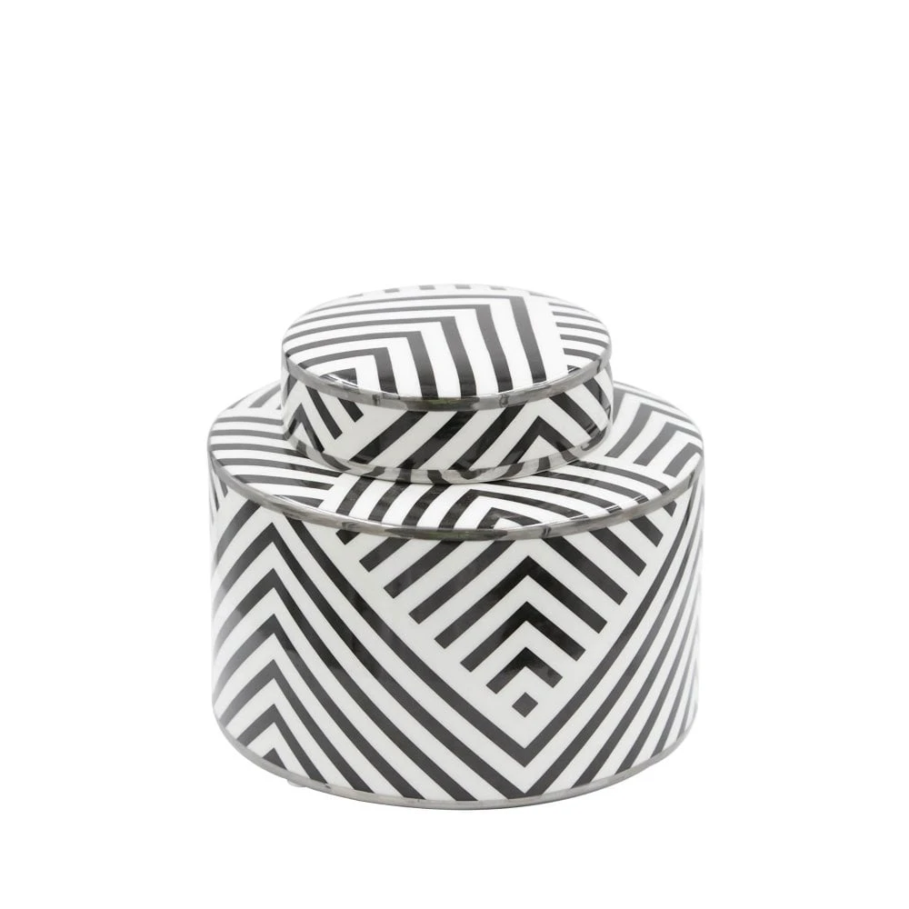Round Black & White Patterned Ginger Jar - Small - Image 2