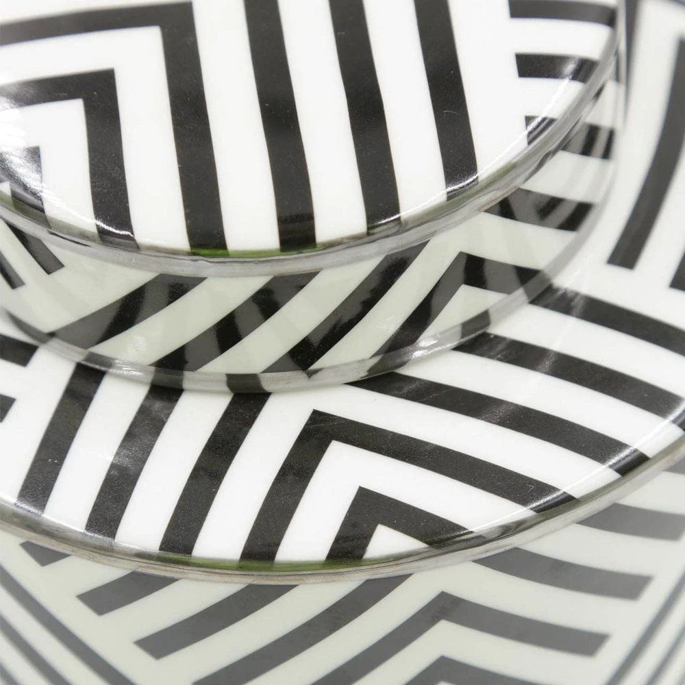 Round Black & White Patterned Ginger Jar - Small - Image 3