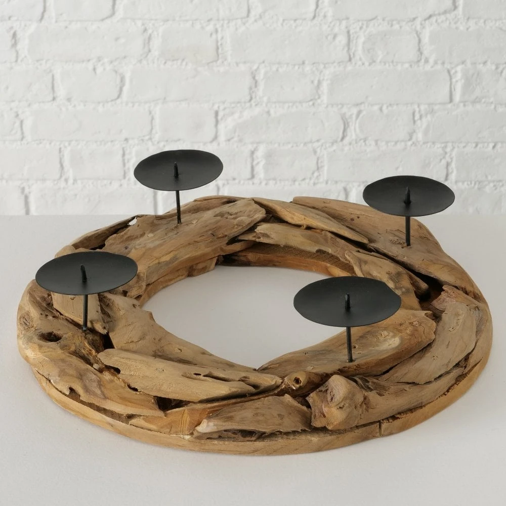 Round Natural Wood Candle Holder - Image 2