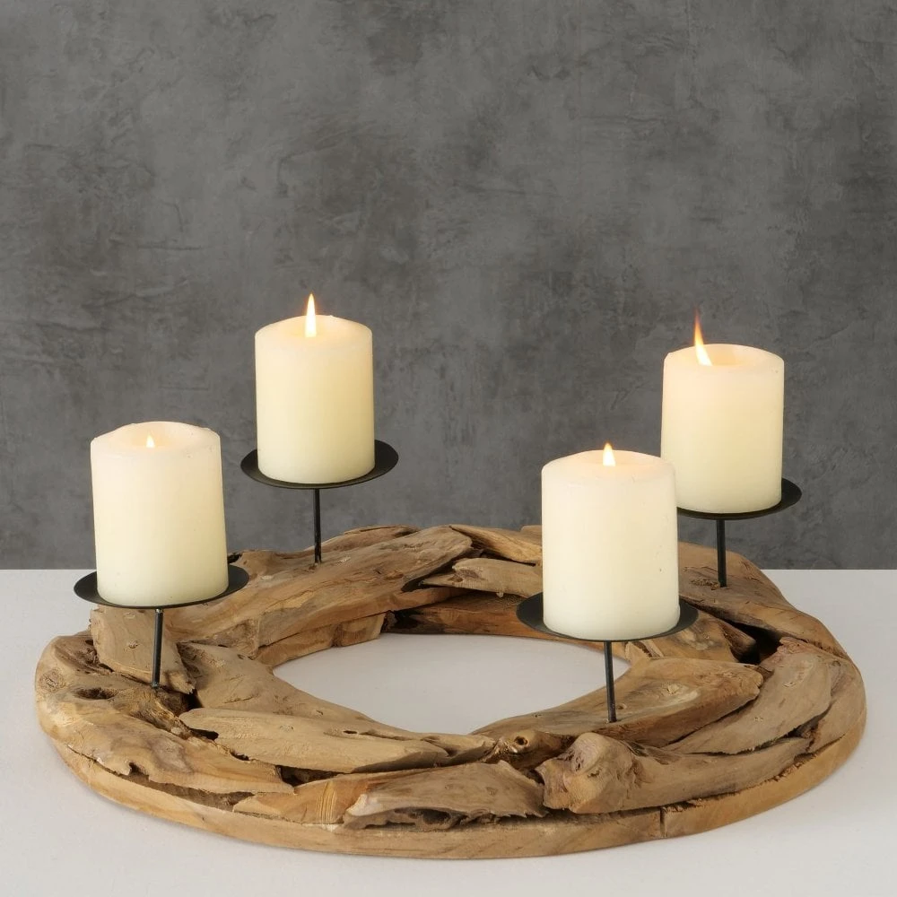Round Natural Wood Candle Holder - Image 3