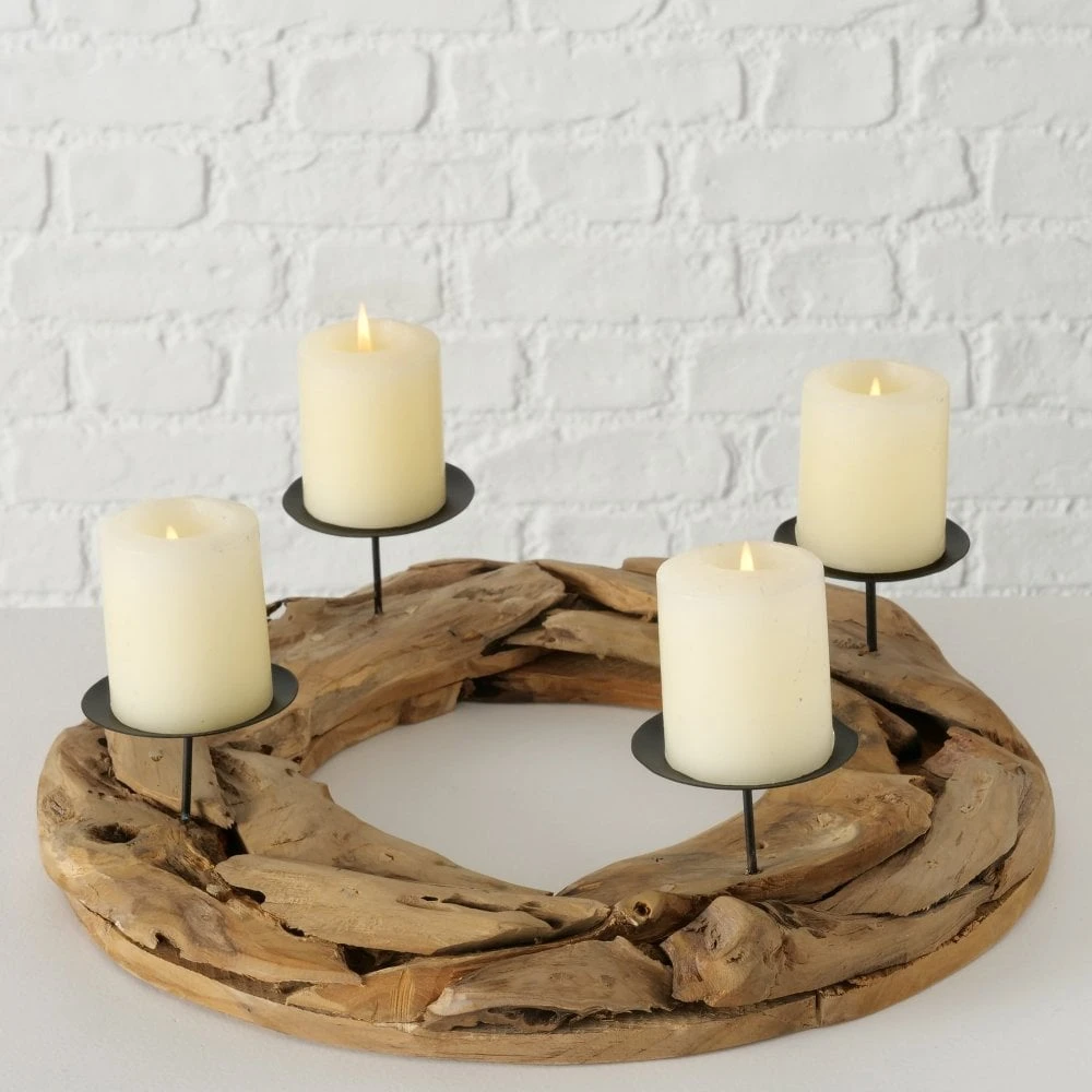 Round Natural Wood Candle Holder - Image 4