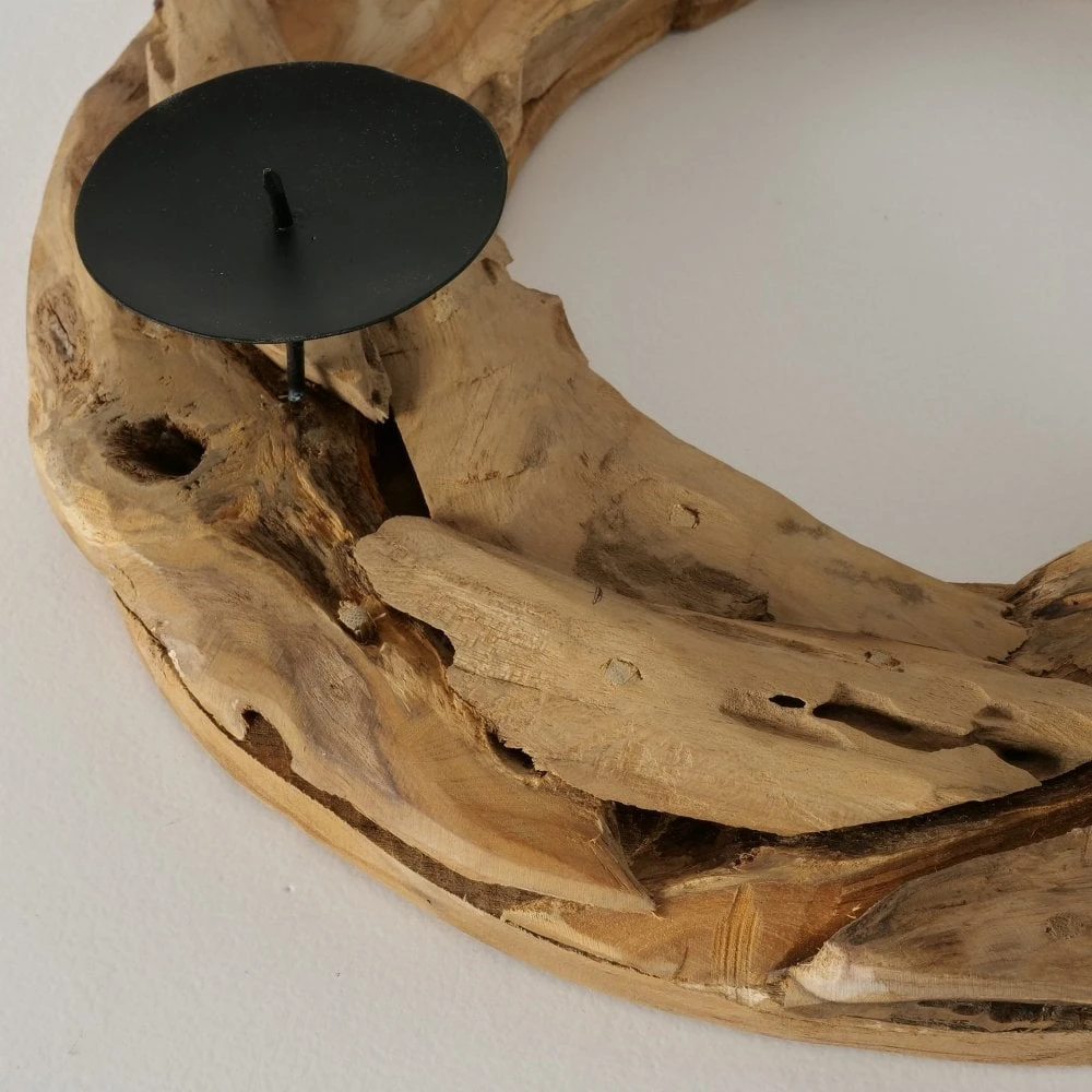 Round Natural Wood Candle Holder - Image 5