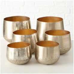 Set Of 3 Aluminium Gold Planters