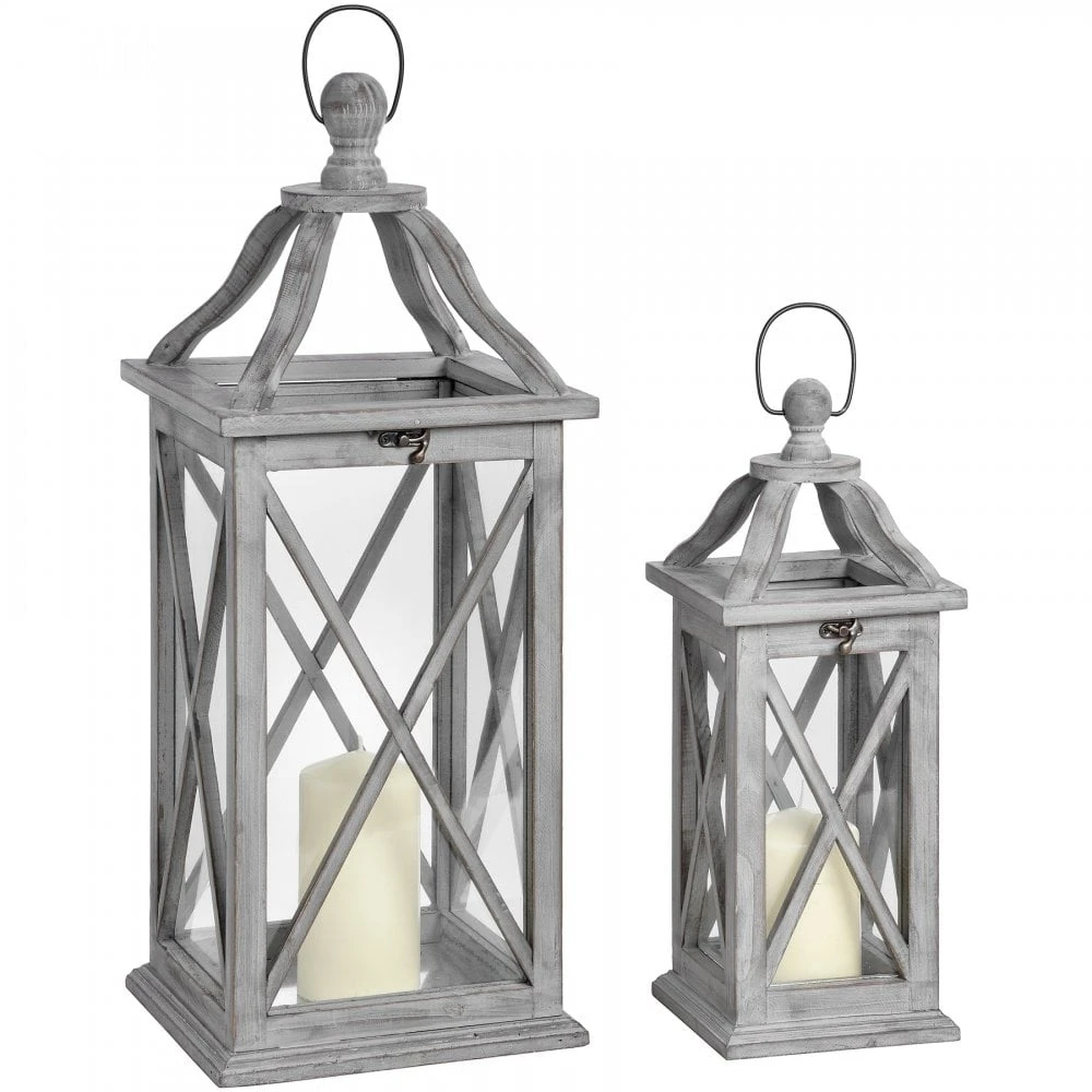 HI Set Of Two Grey Cross Section Lanterns