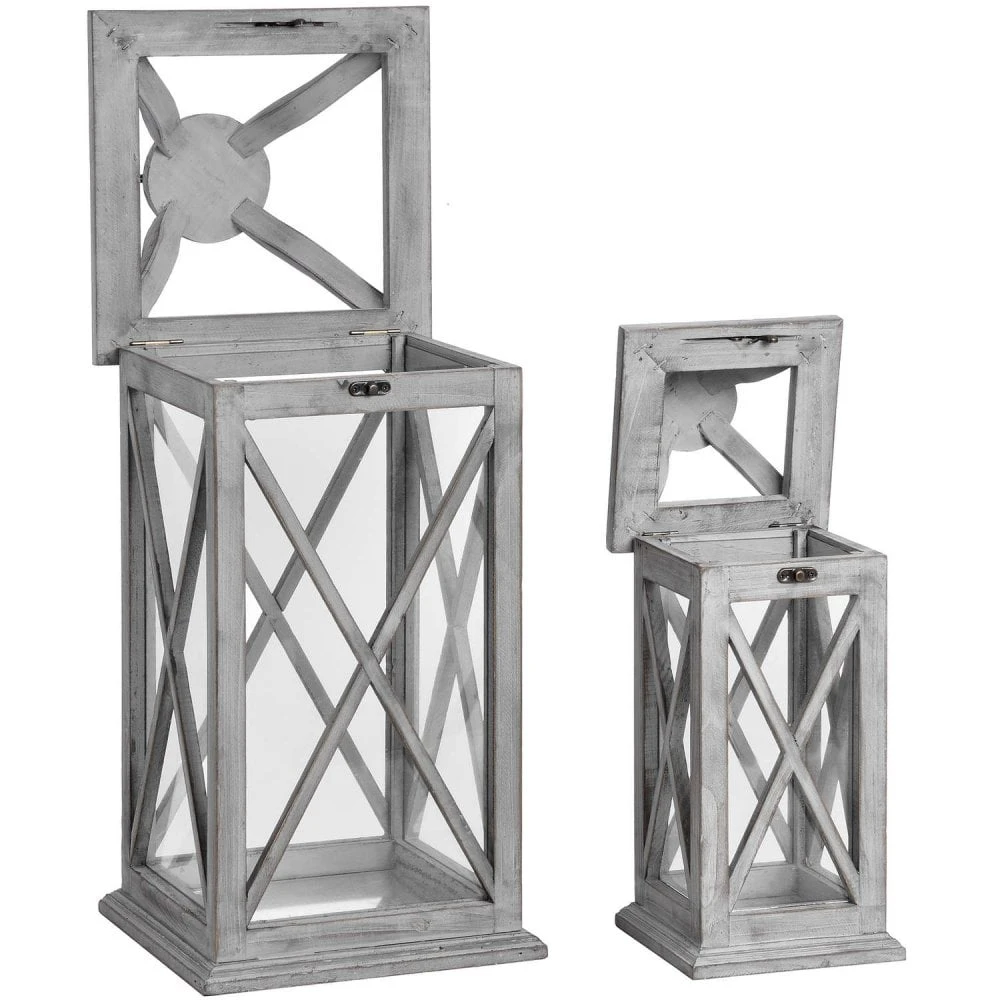 HI Set Of Two Grey Cross Section Lanterns - Image 3