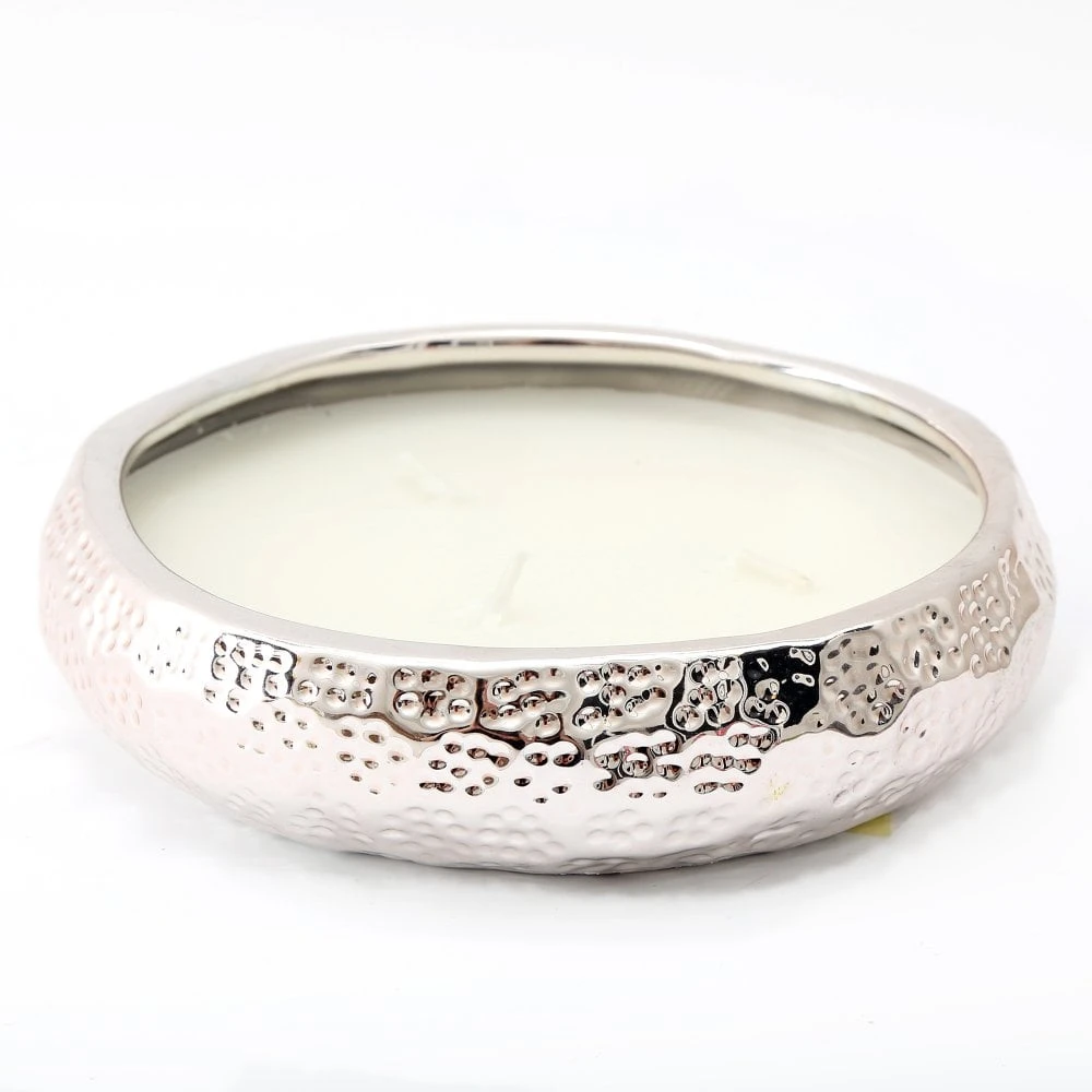 Silver Hammered Effect 3 Wick Candle